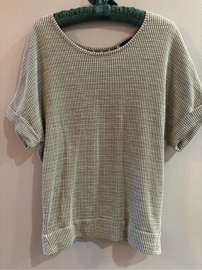 Daytrip Relaxed  Waffle Knit Top - Green and White Strip Open Back Size Med